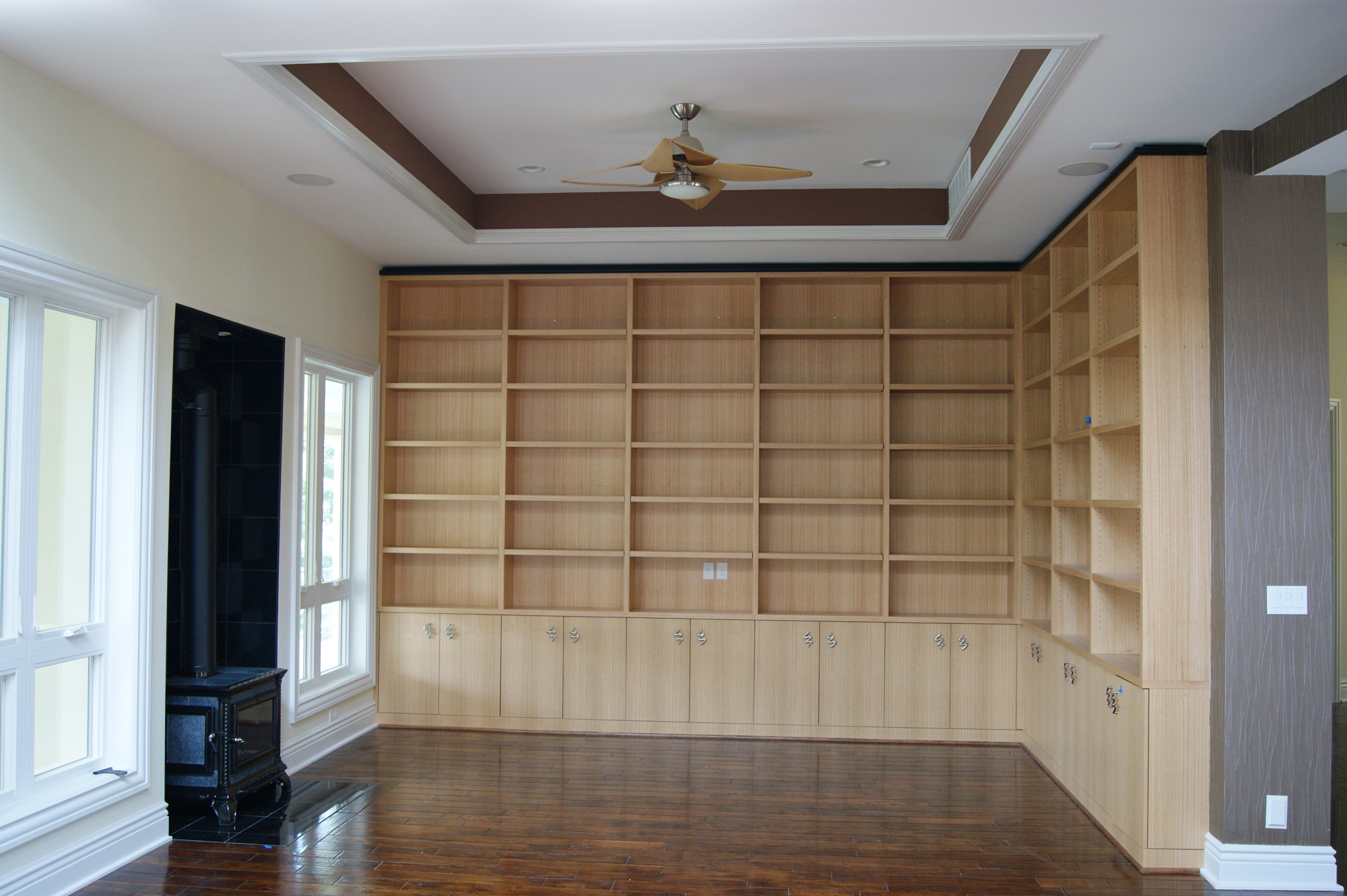 light wood bookcase in living room
